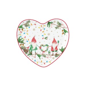 Nuova R2S - 20 x 19 cm -es "READY FOR CHRISTMAS" porcelán szív alakú tányér