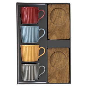4 db porcelán csésze készlet, fa csészealjakkal, 110 ml, "Take a Break" - Nuova R2S