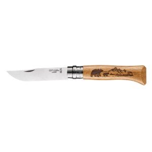 Zsebkés N°08, rozsdamentes acél, 8,5 cm, "Engraved", Animalia Bear - Opinel