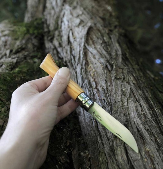 Zsebkés N°09, rozsdamentes acél, 9cm, "Tradition Luxe", Olive - Opinel