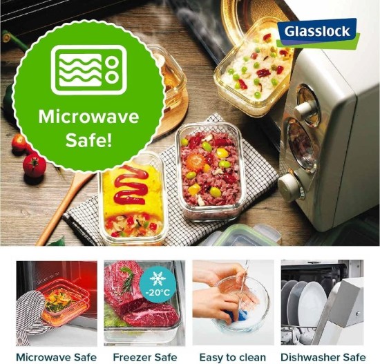 Glasslock 3 darabos üveg ételtároló készlet,  400ml/1 L/2 L, Négyszögletes