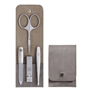 4 részes manikűr szett, rozsdamentes acél, szürke bőr pénztárca - Zwilling PREMIUM