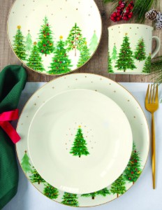 Csillag alakú tál, porcelán, 22,5 × 22,5 cm, "Festive TREES" - Nuova R2S