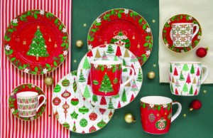4 db-os desszerttányér készlet, porcelán, 19 cm, "JINGLE BELLS" - Nuova R2S