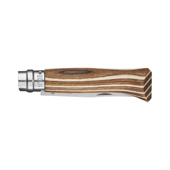 N°08 zsebkés, rozsdamentes acél, 8,5 cm, "Tradition Luxe", Brown Birch - Opinel