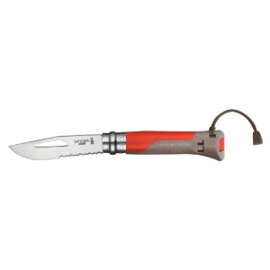 N°08 zsebkés síppal, rozsdamentes acél, 8,5 cm, "Outdoor", Red - Opinel