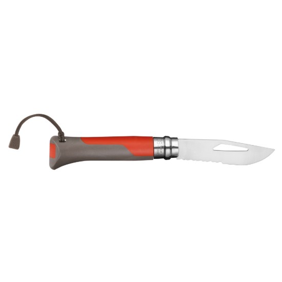 N°08 zsebkés síppal, rozsdamentes acél, 8,5 cm, "Outdoor", Red - Opinel