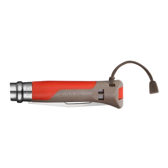 N°08 zsebkés síppal, rozsdamentes acél, 8,5 cm, "Outdoor", Red - Opinel
