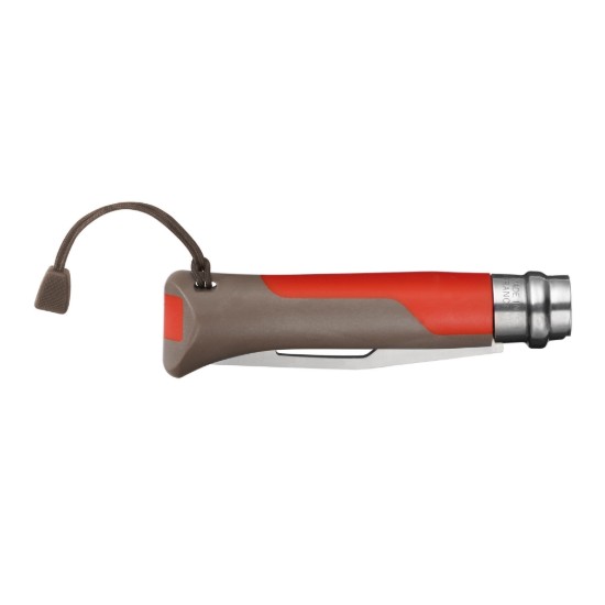 N°08 zsebkés síppal, rozsdamentes acél, 8,5 cm, "Outdoor", Red - Opinel