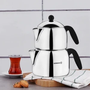 Dupla török ​​teáskanna, rozsdamentes acél, 1,8L/3,2L, "Orbit" - Korkmaz