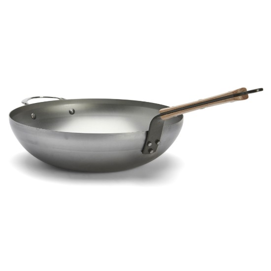 Kerek wok serpenyő fogantyúval, acél, 32 cm, "Mineral B Bois" - de Buyer