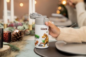Itósüveg gyerekeknek, rozsdamentes acél, 350 ml, "Dinos", fehér-szürke - Zwilling