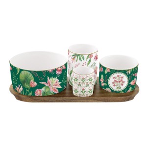 4 porcelán tálból álló készlet fatálcával, "Botanique Chic" - Nuova R2S