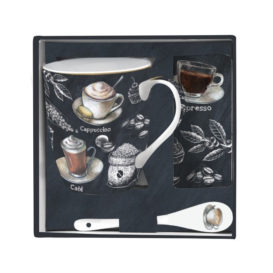 Bögre kanállal, porcelán, parafa tartóval, 350 ml, "Barista" - Nuova R2S