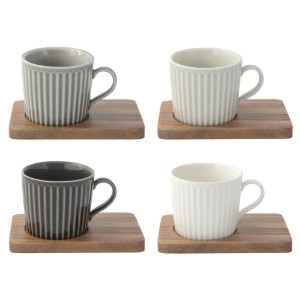 4 kávéscsészés készlet, porcelán, fa tartóval, 110 ml, "Take a Break" - Nuova R2S