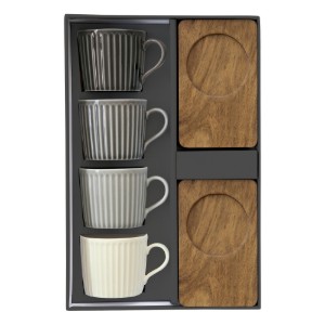 4 kávéscsészés készlet, porcelán, fa tartóval, 110 ml, "Take a Break" - Nuova R2S