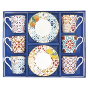 6 kávéscsésze csészealjjal, porcelán, 100 ml, "Siracusa" - Nuova R2S