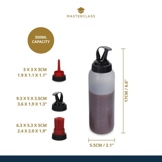 Szószos üveg, 3 cserélhető véggel, 350 ml, műanyag, "Master Class" - Kitchen Craft