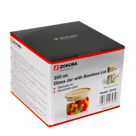 Tartály, boroszilikát üveg, Ø9,5cm, 300 ml, bambusz fedéllel - Zokura
