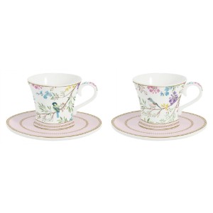 2 kávéscsésze csészealjjal, porcelán, 80 ml, "Birds Melody" - Nuova R2S
