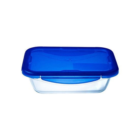 Téglalap alakú üveg ételtároló, légmentesen záródó fedéllel, hőálló üveg, 20x15cm/0.8L, "Cook&Go" - Pyrex