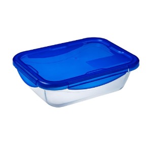 Téglalap alakú üveg ételtároló, légmentesen záródó fedéllel, hőálló üveg, 25x19cm/1.9L, "Cook&Go" - Pyrex