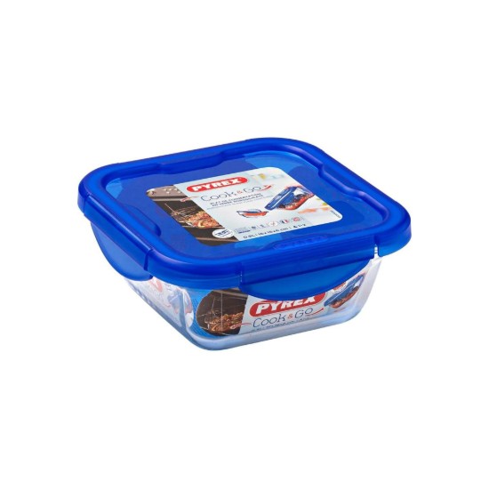 Négyzet alakú ételtároló, légmentesen záródó fedéllel, hőálló üveg, 16x16cm/0.8L, "Cook&Go" - Pyrex