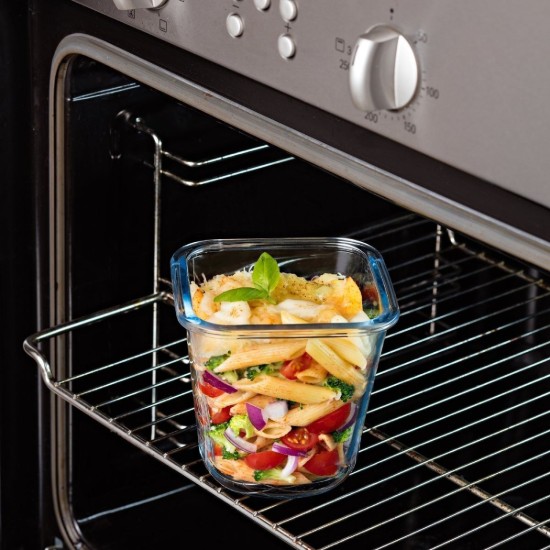 Mély, szögletes ételtartó, légmentesen záródó fedéllel, hőálló üveggel, 12x12cm/0,8L, "Cook&Go" - Pyrex