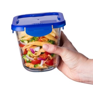 Mély, szögletes ételtartó, légmentesen záródó fedéllel, hőálló üveggel, 12x12cm/0,8L, "Cook&Go" - Pyrex