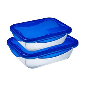 2 db téglalap alakú ételtároló készlet, légmentesen záródó fedéllel, hőálló üveg, 0,8L/1,9L, "Cook&Go" - Pyrex
