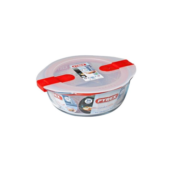 Kerek ételtároló, fedéllel, hőálló üveg, 18cm/1L, "Cook&Heat" - Pyrex