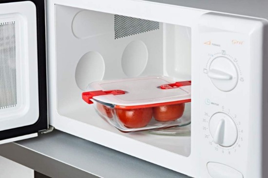 Négyzet alakú ételtároló, fedéllel, hőálló üveg, 25x22cm/2.2L, "Cook&Heat" - Pyrex