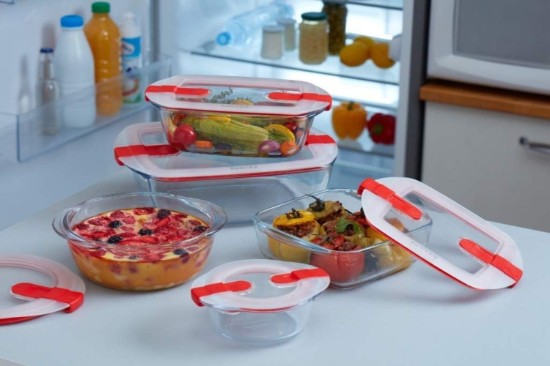 Négyzet alakú ételtároló, fedéllel, hőálló üveg, 25x22cm/2.2L, "Cook&Heat" - Pyrex