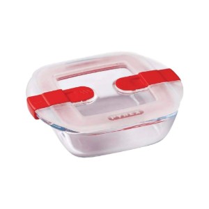 Négyzet alakú ételtároló, fedéllel, hőálló üveg, 25x22cm/2.2L, "Cook&Heat" - Pyrex