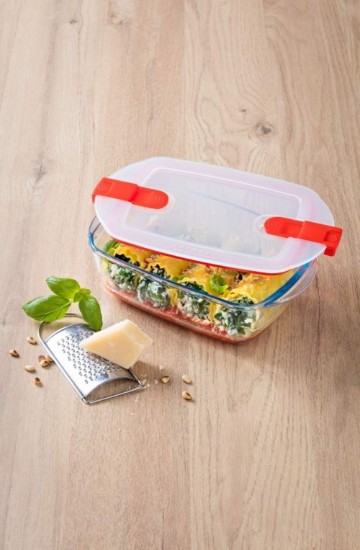 Téglalap alakú ételtároló, fedéllel, hőálló üveg, 23x15cm/1.2L, "Cook&Heat" - Pyrex