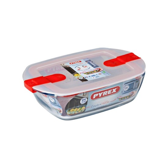 Téglalap alakú ételtároló, fedéllel, hőálló üveg, 23x15cm/1.2L, "Cook&Heat" - Pyrex