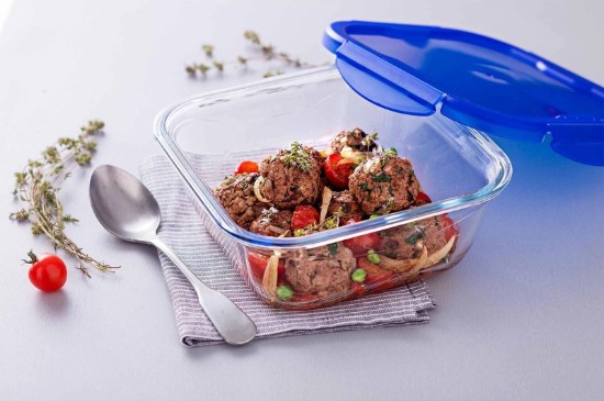 Négyzet alakú ételtároló, légmentesen záródó fedéllel, hőálló üveg, 16x16cm/0.8L, "Cook&Go" - Pyrex