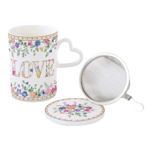 Bögre tetővel és fém infúzióval, porcelán, 350 ml, "Mon Amour" - Nuova R2S