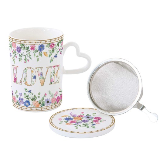Bögre tetővel és fém infúzióval, porcelán, 350 ml, "Mon Amour" - Nuova R2S