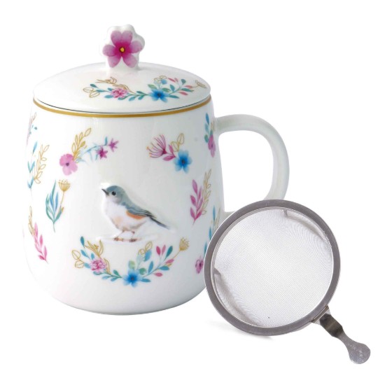 Bögre tetővel és fém infúzióval, porcelán, dombornyomott kivitel, 450 ml, "Fancy Garden" - Nuova R2S