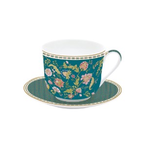 Teáscsésze csészealjjal, porcelán, 400 ml, "Magie D'Orient Green" - Nuova R2S