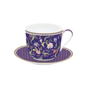 Teáscsésze csészealjjal, porcelán, 400 ml, "Magie D'Orient Purple" - Nuova R2S