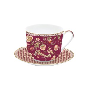 Teáscsésze csészealjjal, porcelán, 400 ml, "Magie D'Orient Burgundy" - Nuova R2S