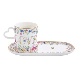 Bögre csészealjjal, porcelán, 320ml/23x12cm, "Mon Amour" - Nuova R2S