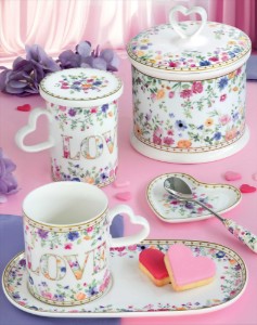 Bögre csészealjjal, porcelán, 320ml/23x12cm, "Mon Amour" - Nuova R2S