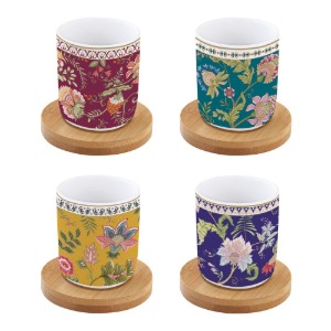 4 porcelán csésze készlet, 110 ml, bambusz csészealjakkal, "Magie D'Orient" - Nuova R2S
