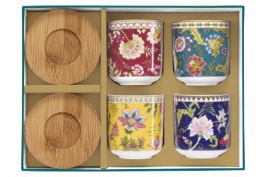 4 porcelán csésze készlet, 110 ml, bambusz csészealjakkal, "Magie D'Orient" - Nuova R2S