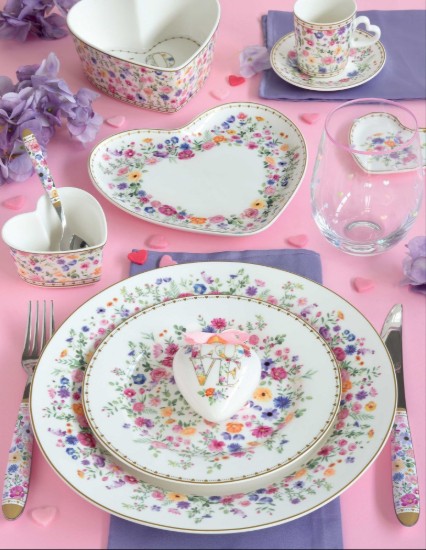 2 db kávéscsésze készlet csészealjakkal és teáskanálokkal, porcelán, 100 ml, "Mon Amour" - Nuova R2S