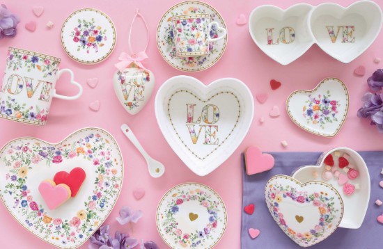 2 db kávéscsésze készlet csészealjakkal és teáskanálokkal, porcelán, 100 ml, "Mon Amour" - Nuova R2S