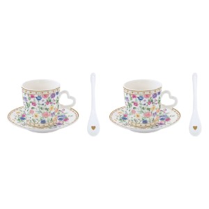 2 db kávéscsésze készlet csészealjakkal és teáskanálokkal, porcelán, 100 ml, "Mon Amour" - Nuova R2S